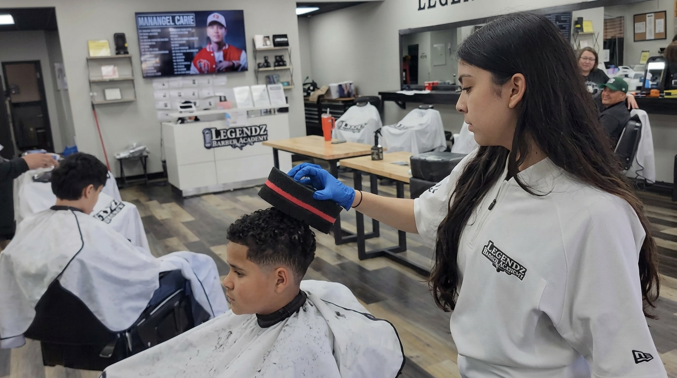 Student grooming a client